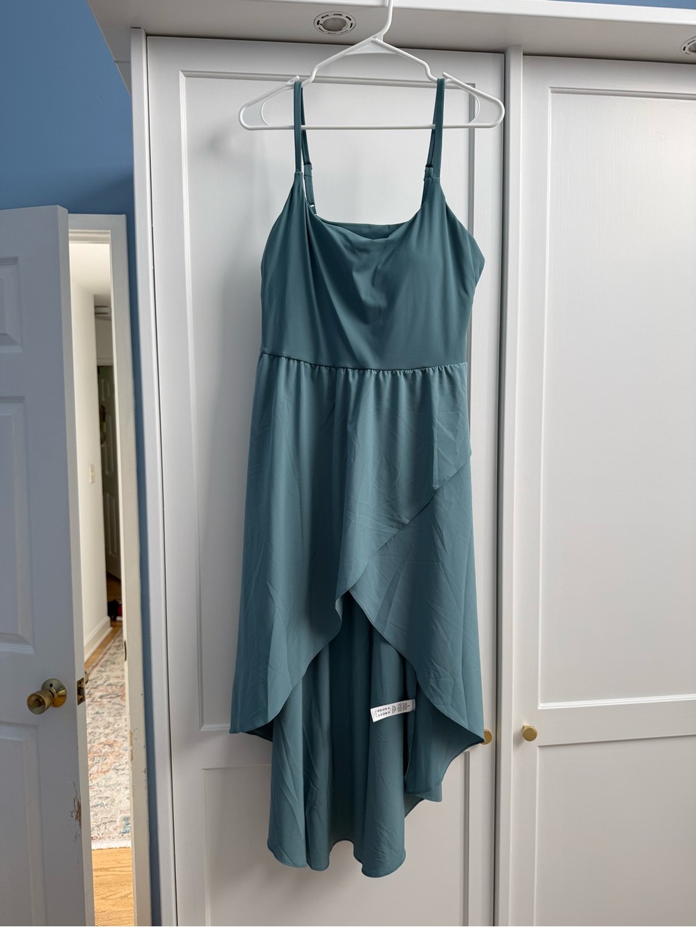 Teal Asymmetrical Slip Dress with Spaghetti Straps
